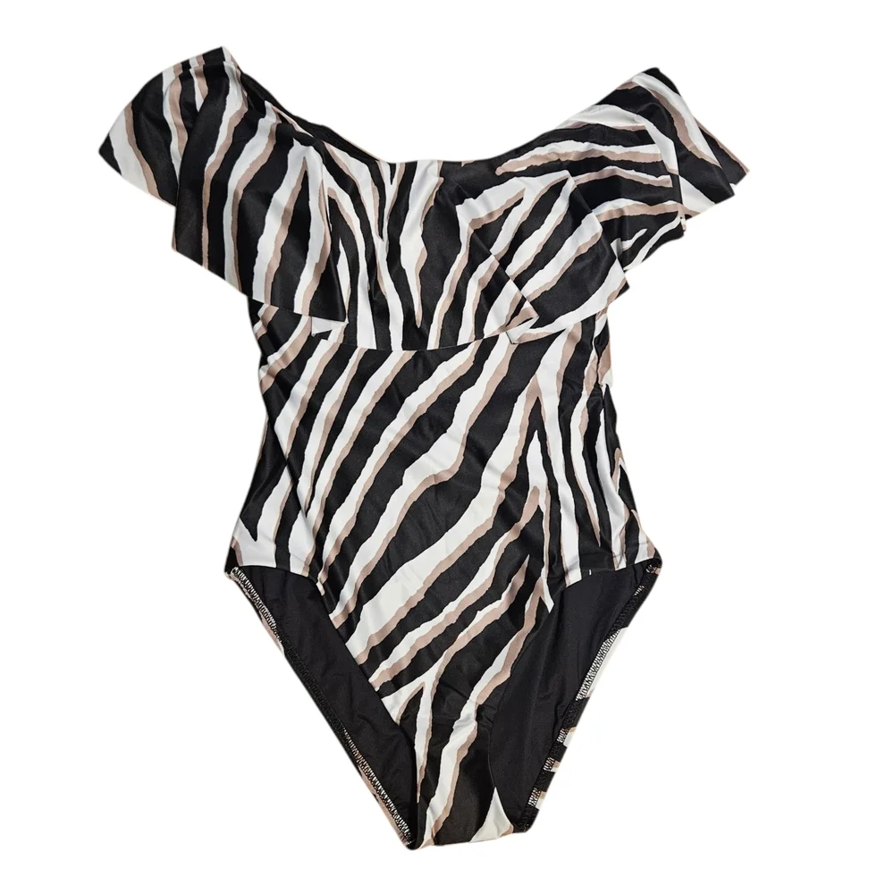 SEE NEW LISTING Trina Turk Vivant One Piece Off Shoulder Ruffle Size 4 - Picture 4 of 16